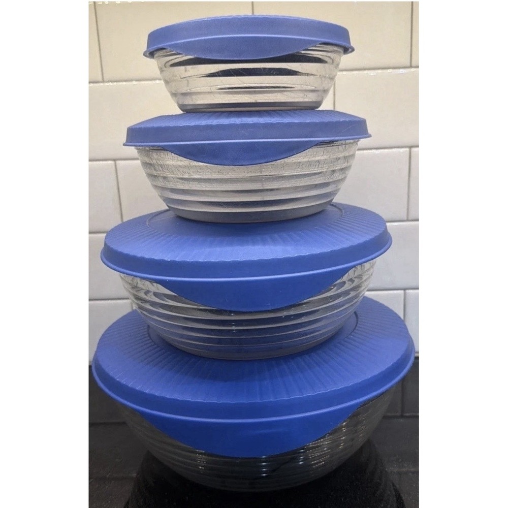 VTG Rubbermaid Servin Saver Container Blue Vented Lid Stackable 505A-505H 8 Pc